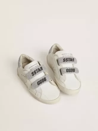 Young Old School din piele albă cu talpă și curele cu cristale Swarovski argintii Young Old School din piele albă cu talpă și curele cu cristale Swarovski argintii