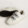 Young Old School din piele albă cu talpă și curele cu cristale Swarovski argintii Young Old School din piele albă cu talpă și curele cu cristale Swarovski argintii