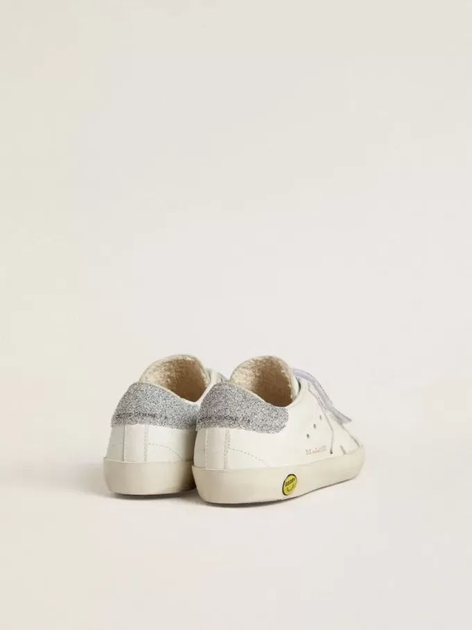 Young Old School din piele albă cu talpă și curele cu cristale Swarovski argintii Young Old School din piele albă cu talpă și curele cu cristale Swarovski argintii