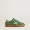Young Super-Star din piele de căprioară verde cu stea albastră și bandă pe călcâi